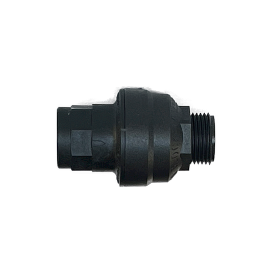 Water Block in the horizontal position. Black plastic device. Made for automatically shutting off the water in running water and leak situations.