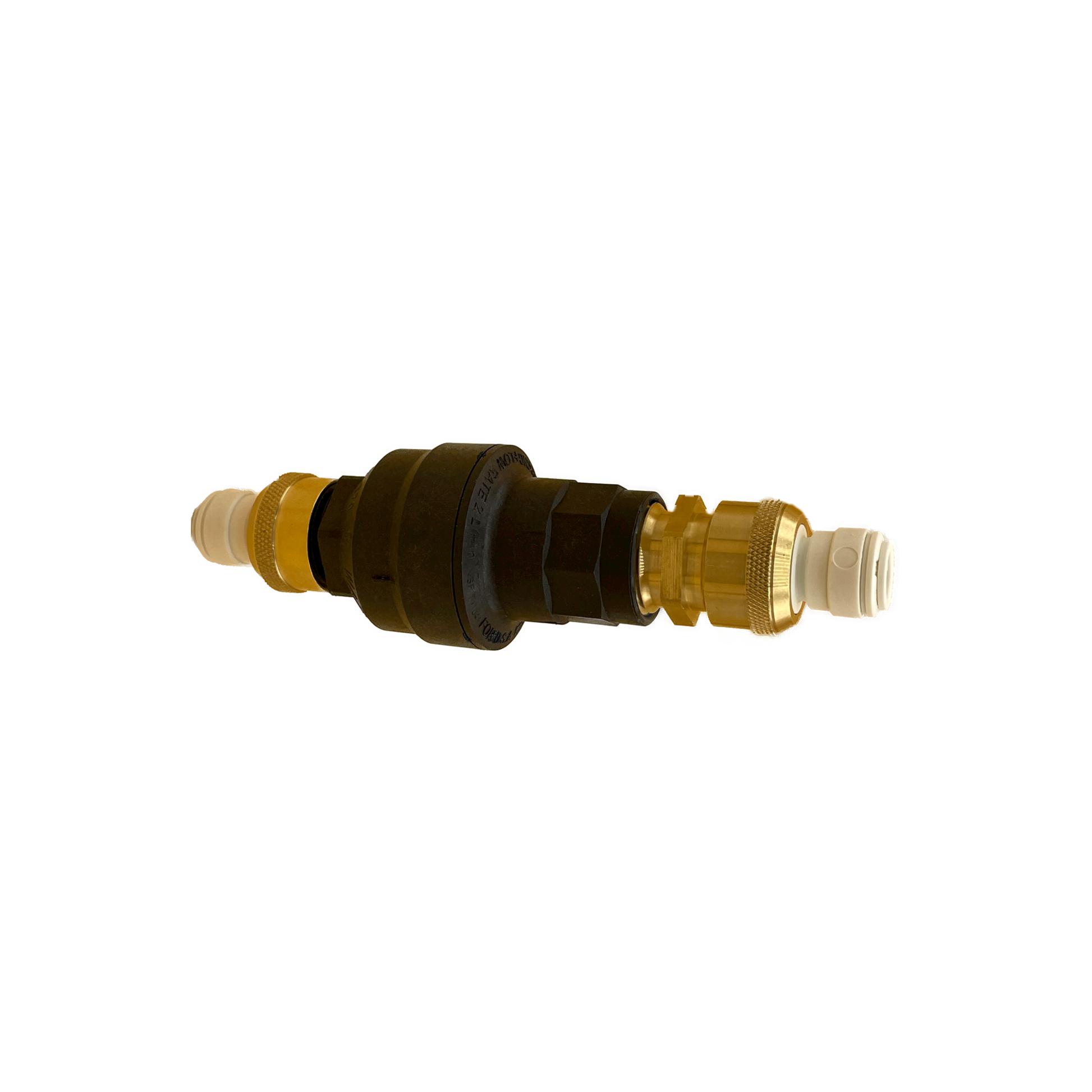 Water Block with 3/8" John Guest brass push fit fittings for 3/8" water supply lines. For coffee machine leak protection.