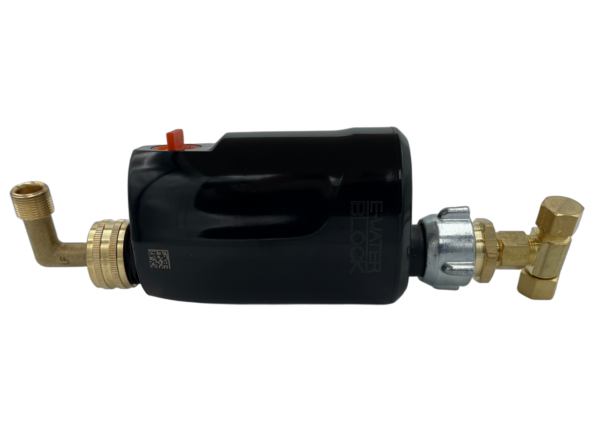 E-WaterBlock Bluetooth smart device for toilet leak detection and water usage monitoring for abnormalities. Detects even small leaks. This image shows the full installation setup.