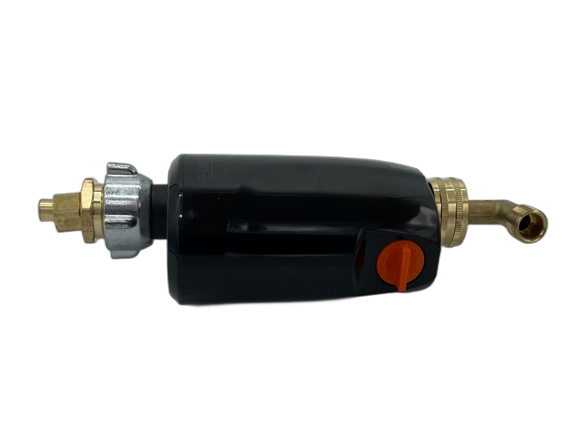 E-WaterBlock electronic toilet water shutoff device used for micro leak detection. 3/8" Brass fittings for toilet install compatibility.