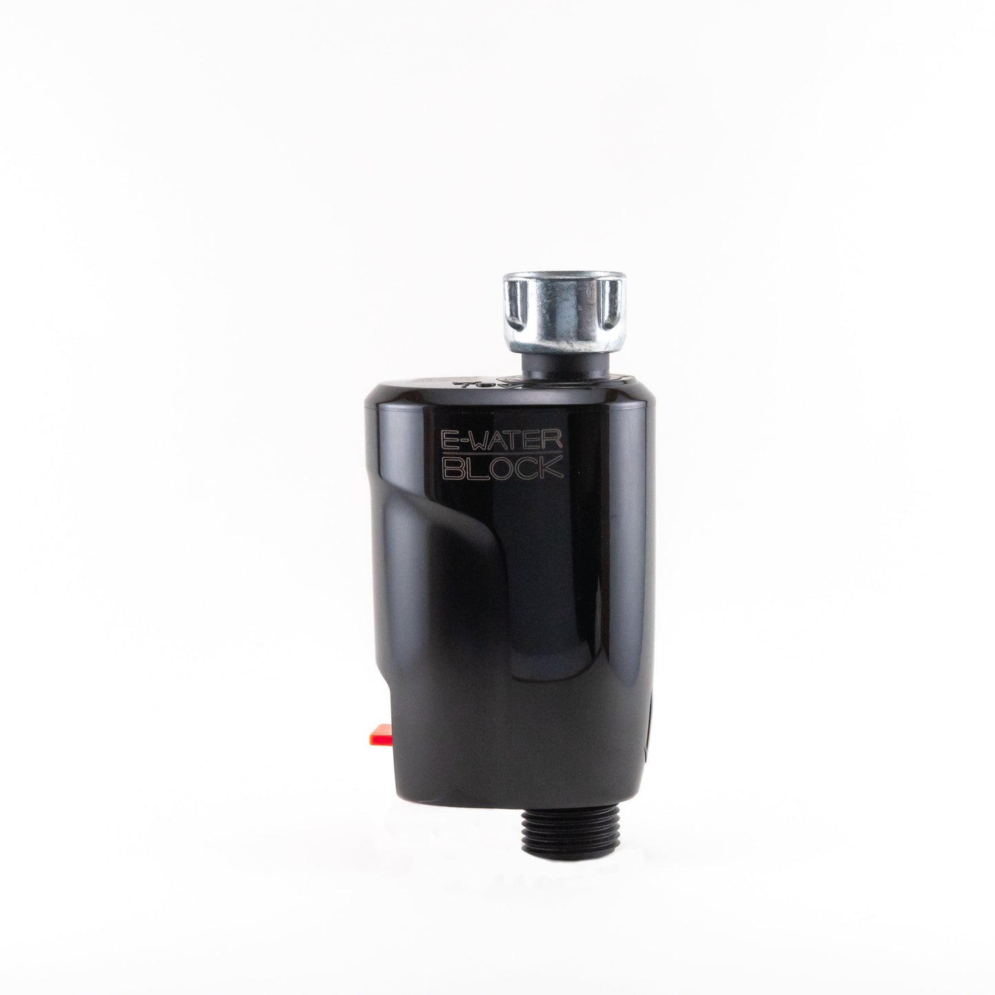 Black E-WATERBLOCK With Chrome Connection. Garden Hose Connection Water Management & Conservation Technology.