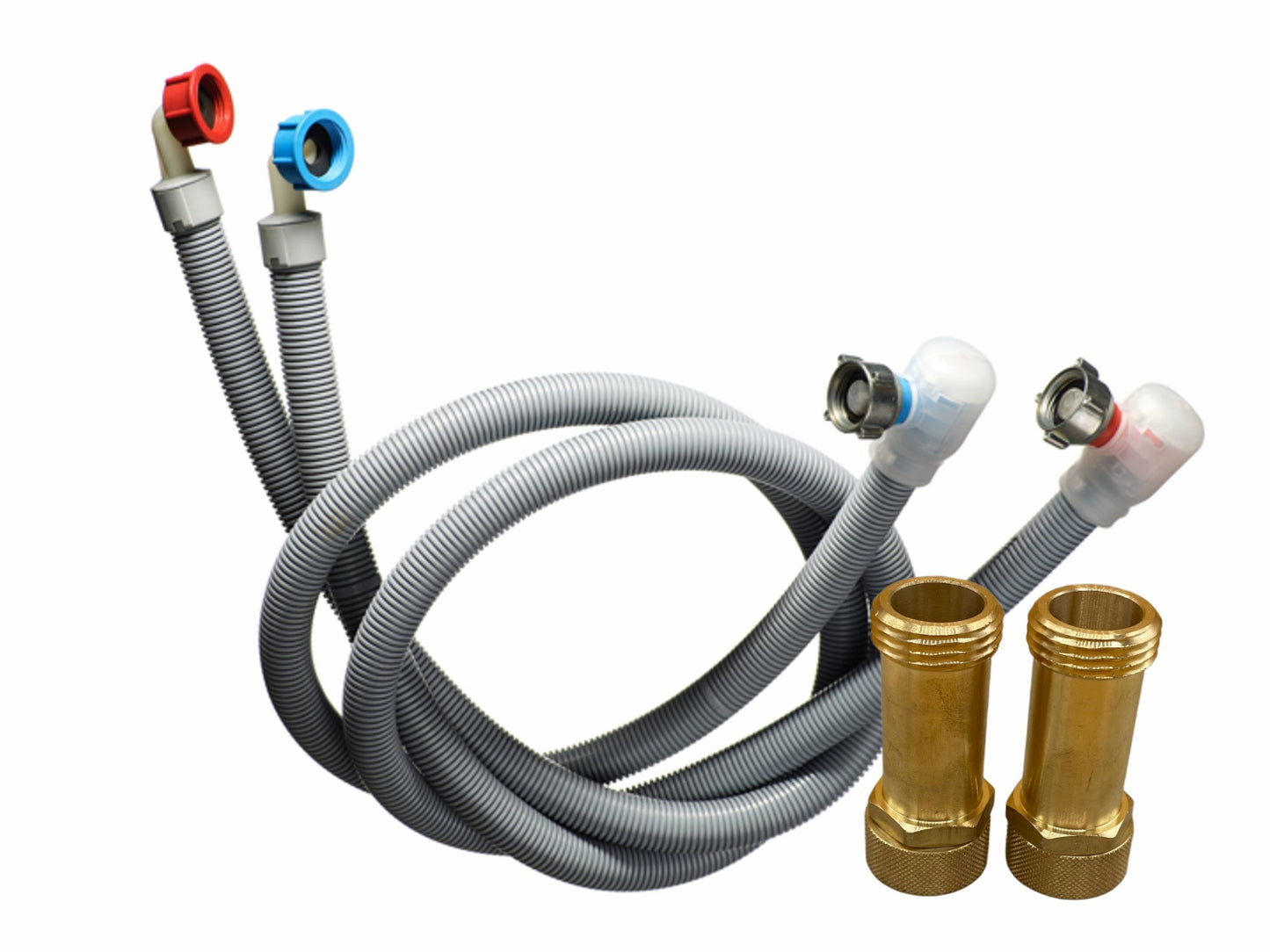 Washing Machine Flood Prevention Hose Kit for Valve Box w/ Recessed Valves. Integrated Automatic Water Shutoff Valve & Qty. 2 - 2.6" Brass Swivel Extenders