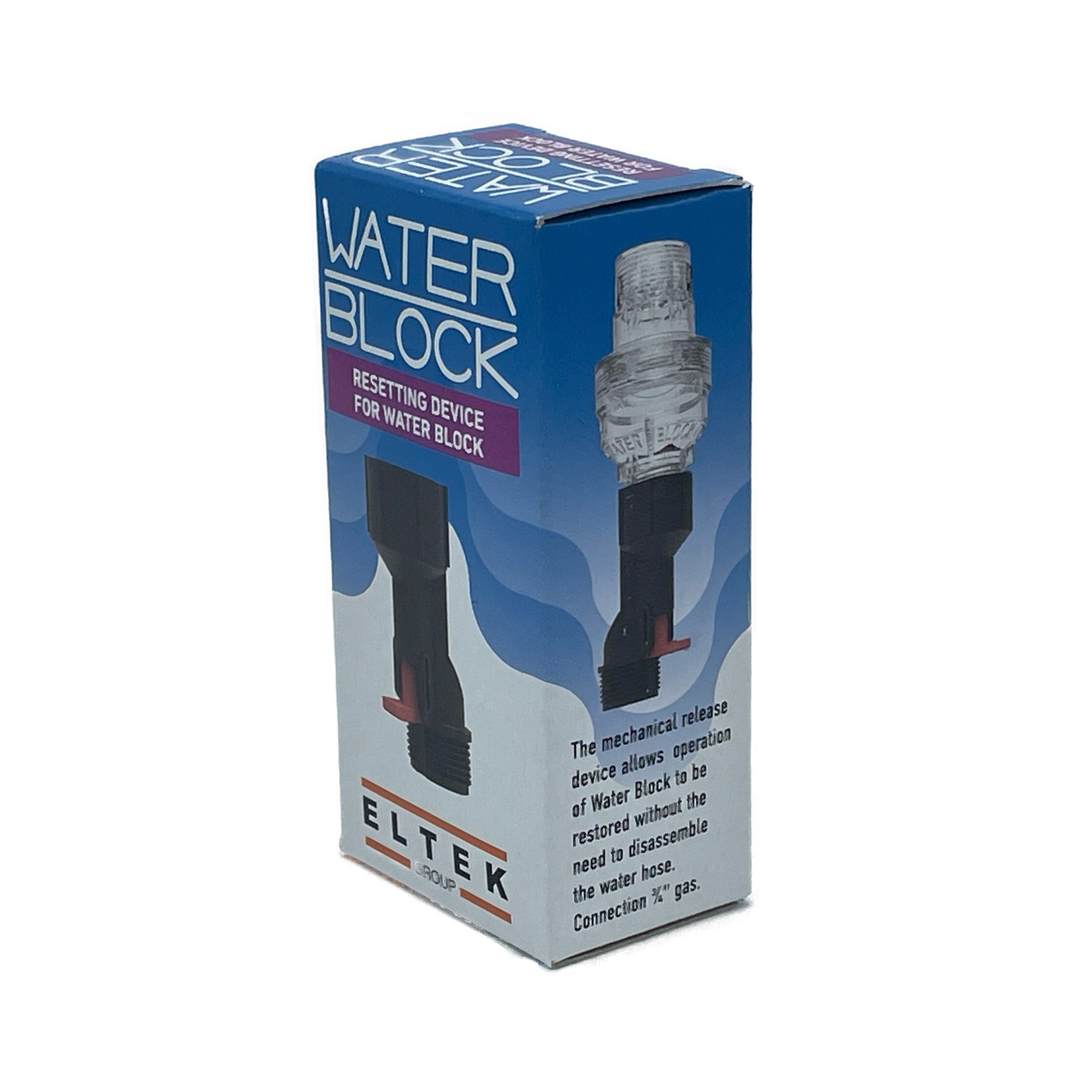 Water Block Resetting Device for the Water Block water shutoff device. The device has a 3/4" garden hose thread connection. The device is a simple way to reactivate water flow to the application or appliance in the event the Water Block shuts-off water flow.