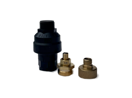 Black water block shutoff valve and brass water line connection fittings for toilets.