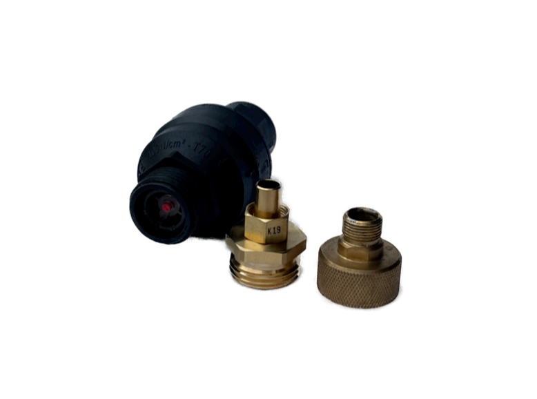 Eltek Water Block for toilets. Automatic water leak device with 3/8" brass fittings. Water stop technology.