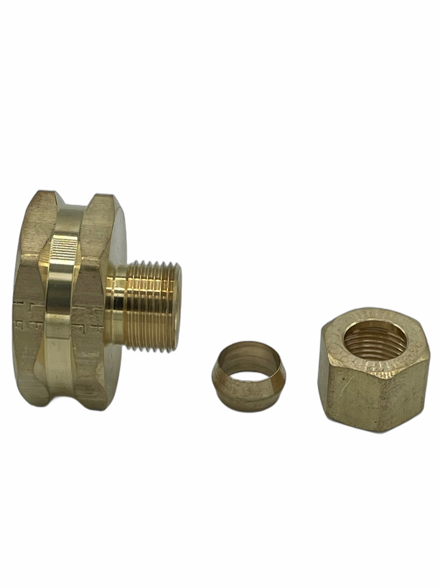 .25" Male Compression x .75" FGHT Brass Fitting With Nut & Sleeve.