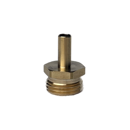 This is a brass fitting that is used to connect two pipes of different sizes. The fitting has a 3/8" straight pipe male on one end and a 3/4" male GHT on the other end. This fitting is commonly used in plumbing applications.