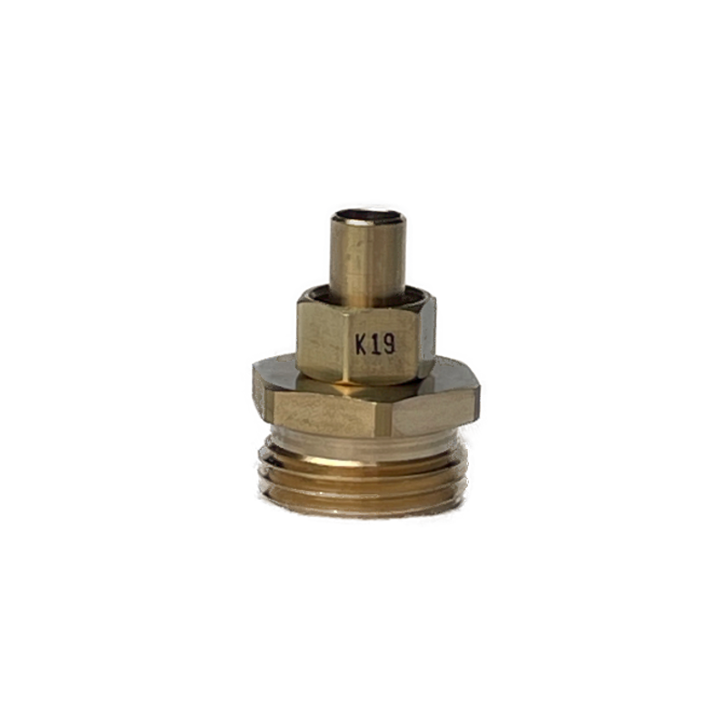 A 3/8" straight pipe male to 3/4" male GHT brass fitting, a 3/8" compression nut, and 3/8" ferrule. The fitting is used to connect two pipes of different sizes. The compression nut is used to tighten the fitting onto the pipes. The ferrule is used to seal the connection. Good for connecting to 3/8" water supply lines.