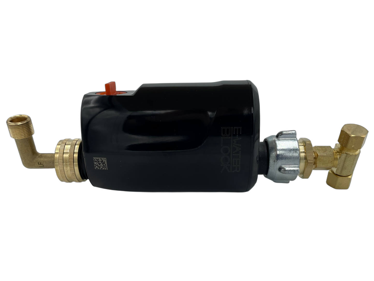 E-WaterBlock Bluetooth smart device for toilet leak detection and water usage monitoring for abnormalities. Detects even small leaks. This image shows the full installation setup.