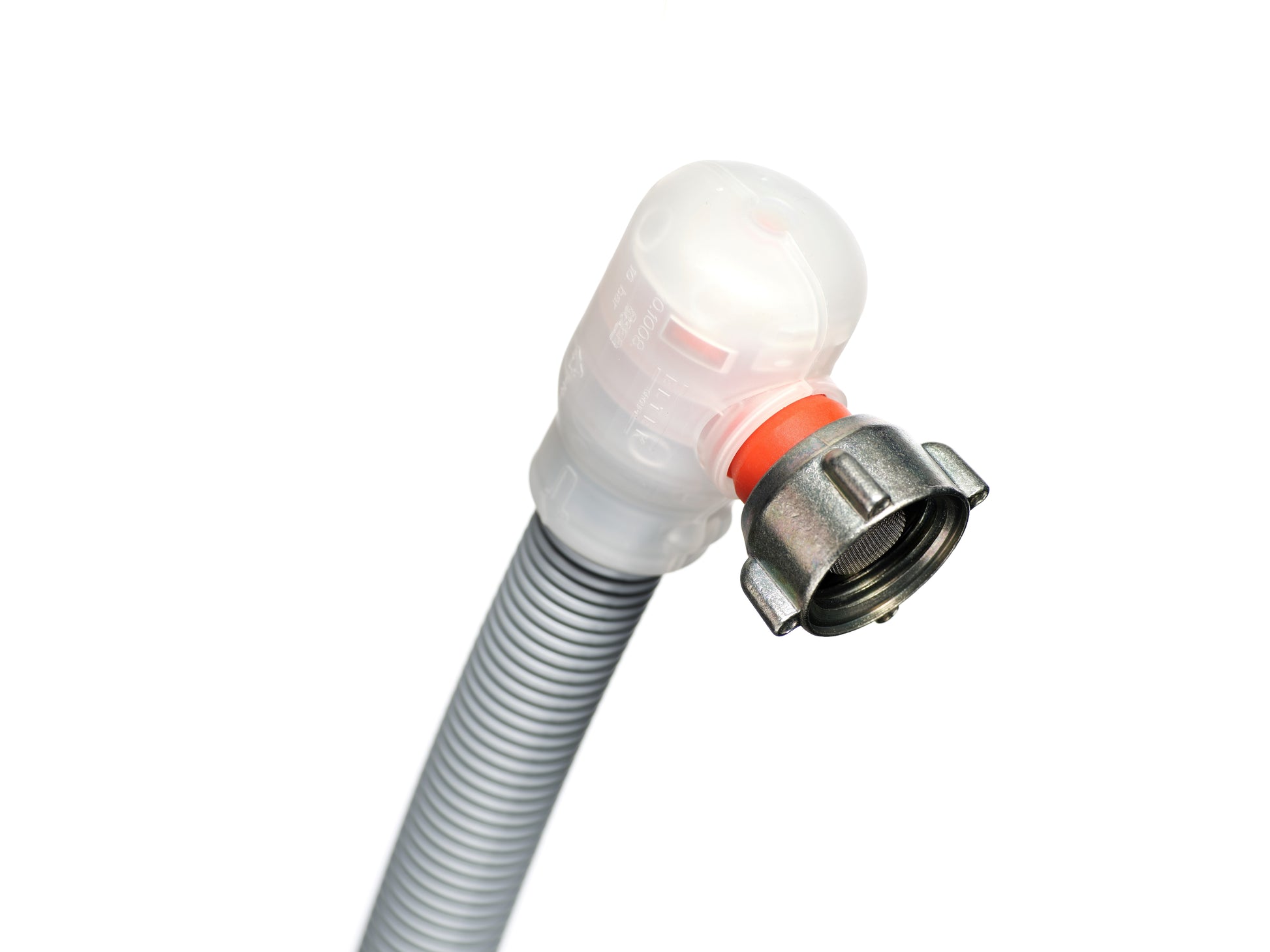 Hot water dishwasher supply hose with automatic shutoff valve to prevent leaks and floods. This hose features a dual-hose structure with a braided inner supply hose shielded in a corrugated outer plastic casing, providing extra durability and protection. The automatic shutoff valve quickly cuts off the water supply if a leak is detected, helping to minimize water damage to your home or business. This hose is compatible with all major dishwasher brands and is easy to install.