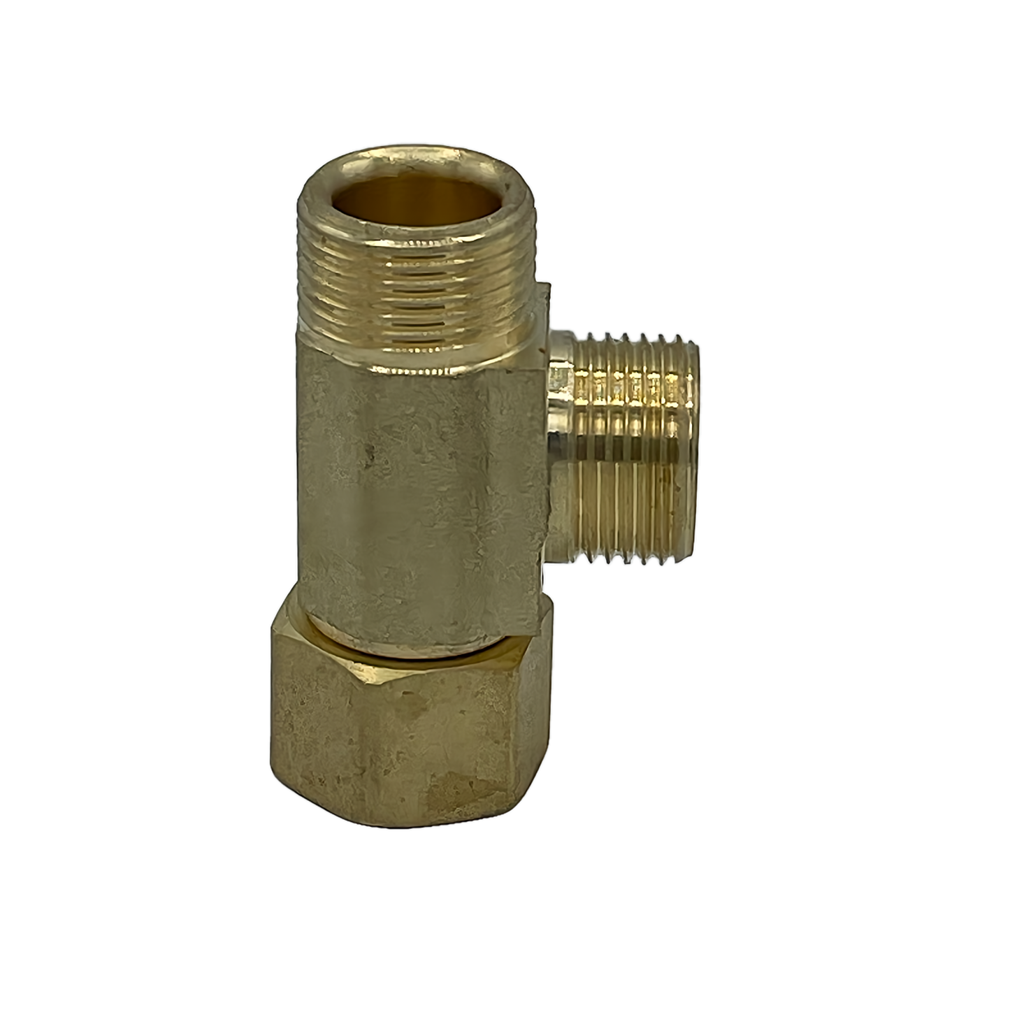 3/8" x 3/8" x 3/8" Brass plumbing fitting on a white background