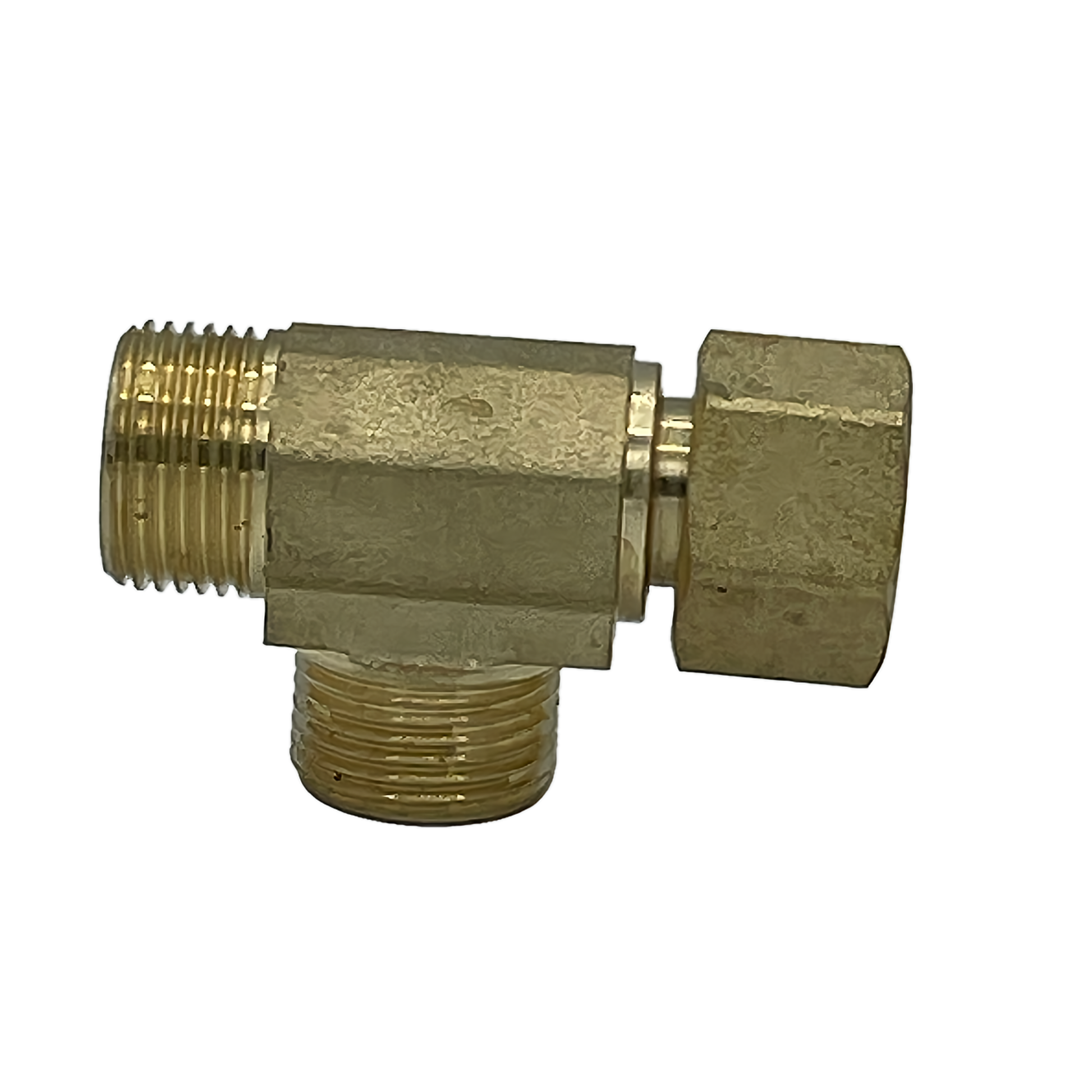 Brass 3/8" male compression thread x 3/8" male compression thread x 3/8" female compression tee