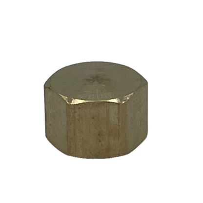 3/8 Inch solid brass compression cap for plumbing valves, lines, and fittings.