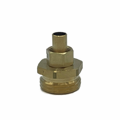 Stem pipe fitting which connects a 3/4" GHT connection to a 3/8" connection. This fitting includes a compression ferrule and nut.