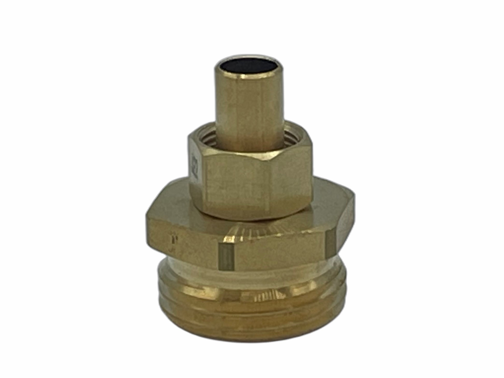 Stem pipe fitting which connects a 3/4" GHT connection to a 3/8" connection. This fitting includes a compression ferrule and nut.