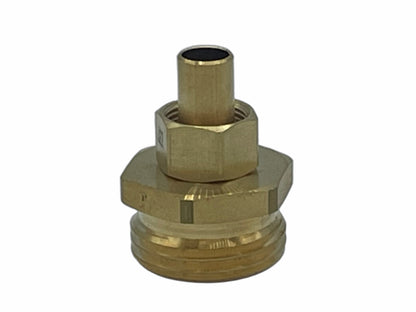 Stem pipe fitting which connects a 3/4" GHT connection to a 3/8" connection. This fitting includes a compression ferrule and nut.