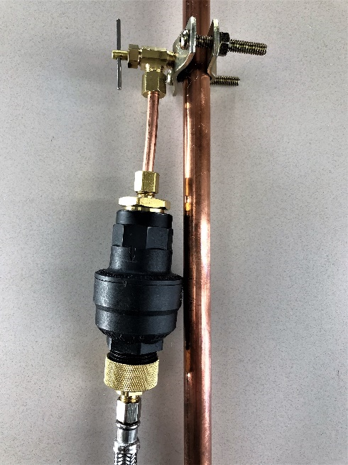 Water Block water leak shutoff device installed downstream of saddle valve that runs to refrigerator. Protects all downstream components from major flooding and water events.